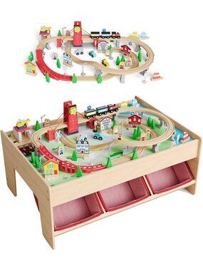 92-Piece Wooden Train Table Set for Kids - Fun Playtime Activity & Learning Toy